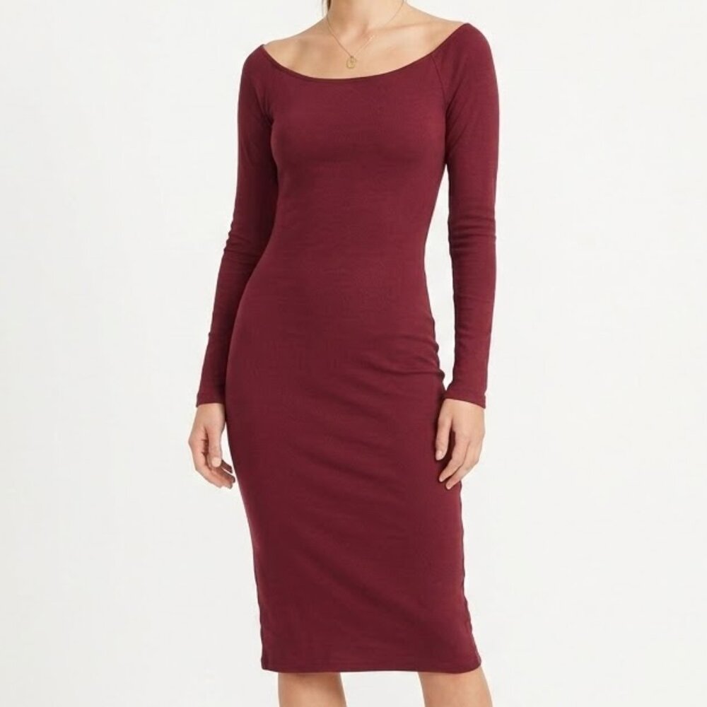 Garage Women's Long Sleeve Boatneck Bodycon Dress Size L Burgundy NWT